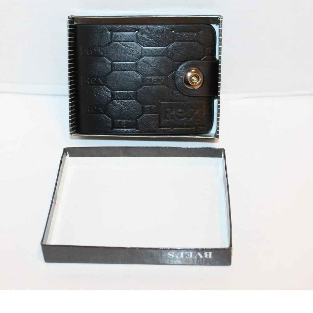 New BVEI'S Men's Black Faux Leather Rex Embossed Bi-Fold Wallet Snap Button NIB‎